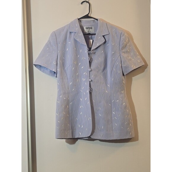 Vintage 9Os Kasper ASL Baby Pastel Blue Embroidery Solid Pint Midi Skirt W/Top - Picture 1 of 9